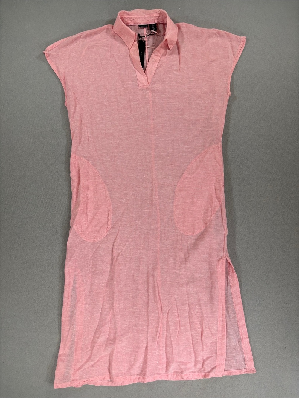 Tahari linen blend Light Pink Collared Shift Dress coverup M